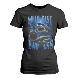 Retro Sharks T Shirt For Women Swim Fast Eat Ass Vintage 90s Bootleg Graphic TS10 Black Print Your Wear