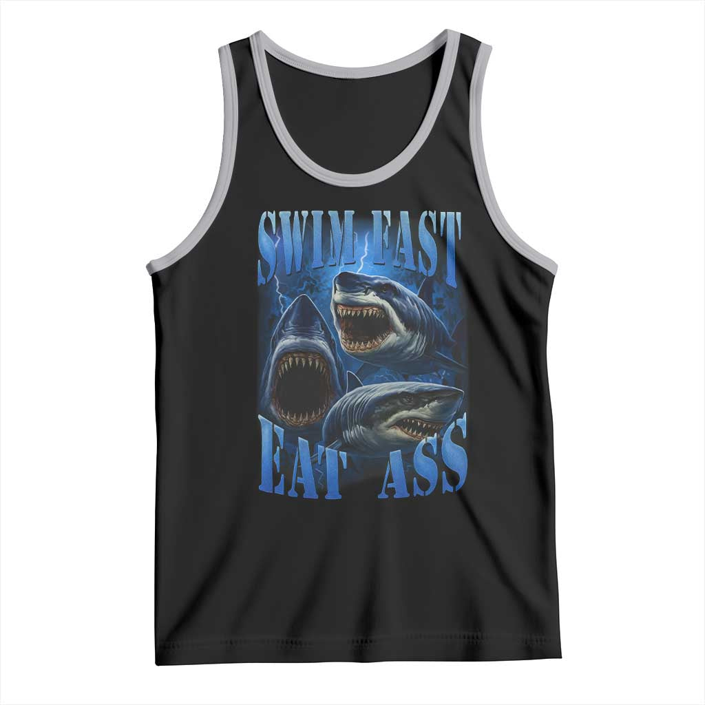 Retro Sharks Tank Top Swim Fast Eat Ass Vintage 90s Bootleg Graphic TS10 Black Athletic Heather Print Your Wear