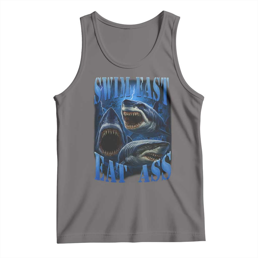 Retro Sharks Tank Top Swim Fast Eat Ass Vintage 90s Bootleg Graphic TS10 Deep Heather Print Your Wear