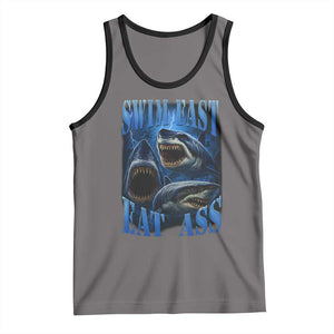 Retro Sharks Tank Top Swim Fast Eat Ass Vintage 90s Bootleg Graphic TS10 Deep Heather Black Print Your Wear