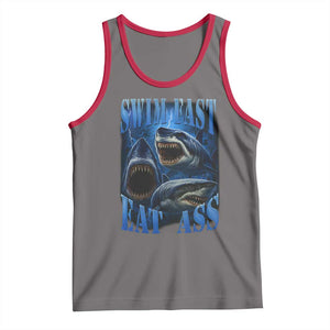 Retro Sharks Tank Top Swim Fast Eat Ass Vintage 90s Bootleg Graphic TS10 Deep Heather Red Print Your Wear