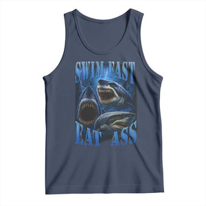 Retro Sharks Tank Top Swim Fast Eat Ass Vintage 90s Bootleg Graphic TS10 Navy Print Your Wear