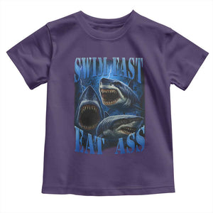 Retro Sharks Toddler T Shirt Swim Fast Eat Ass Vintage 90s Bootleg Graphic TS10 Purple Print Your Wear