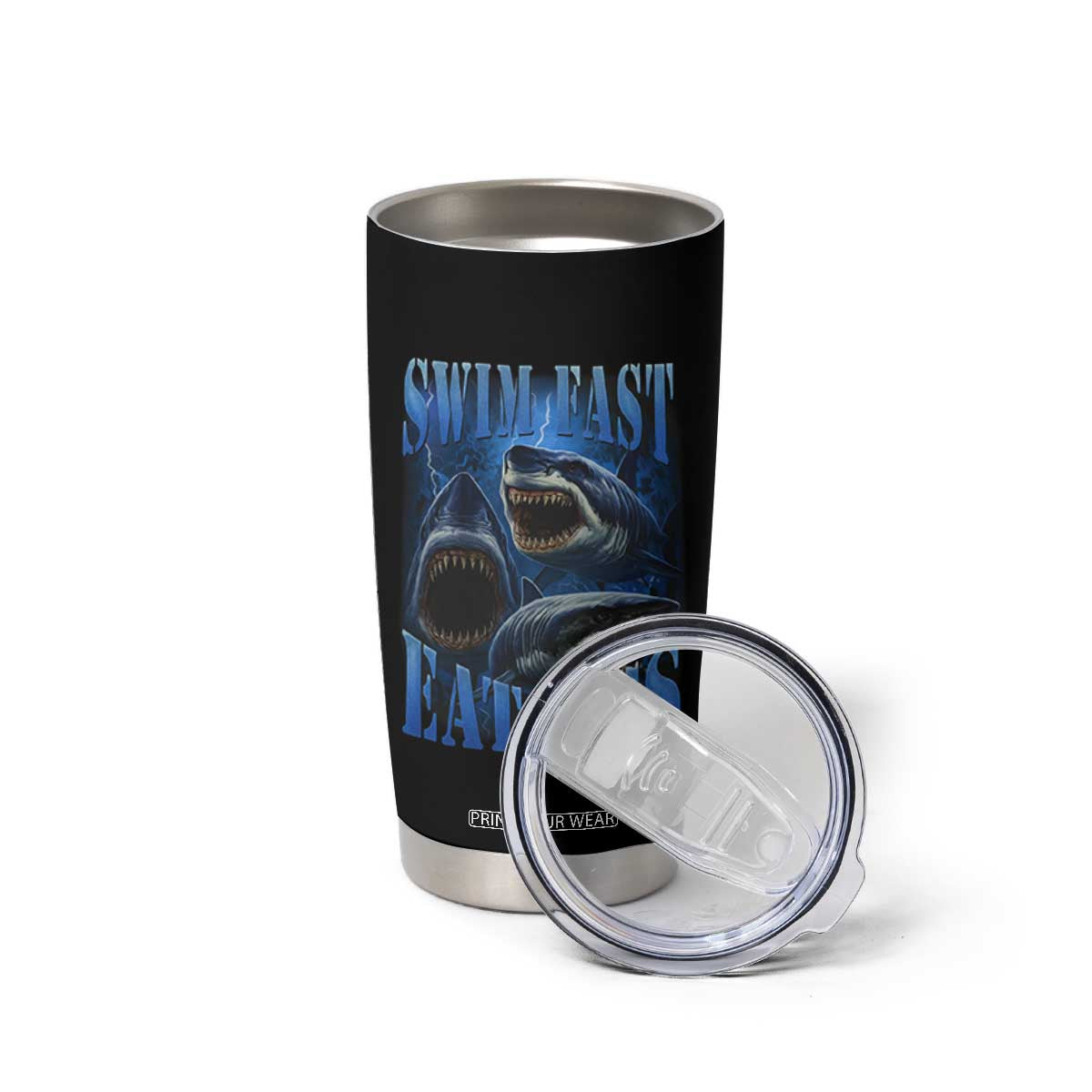 Retro Sharks Tumbler Cup Swim Fast Eat Ass Vintage 90s Bootleg Graphic TS10 Print Your Wear