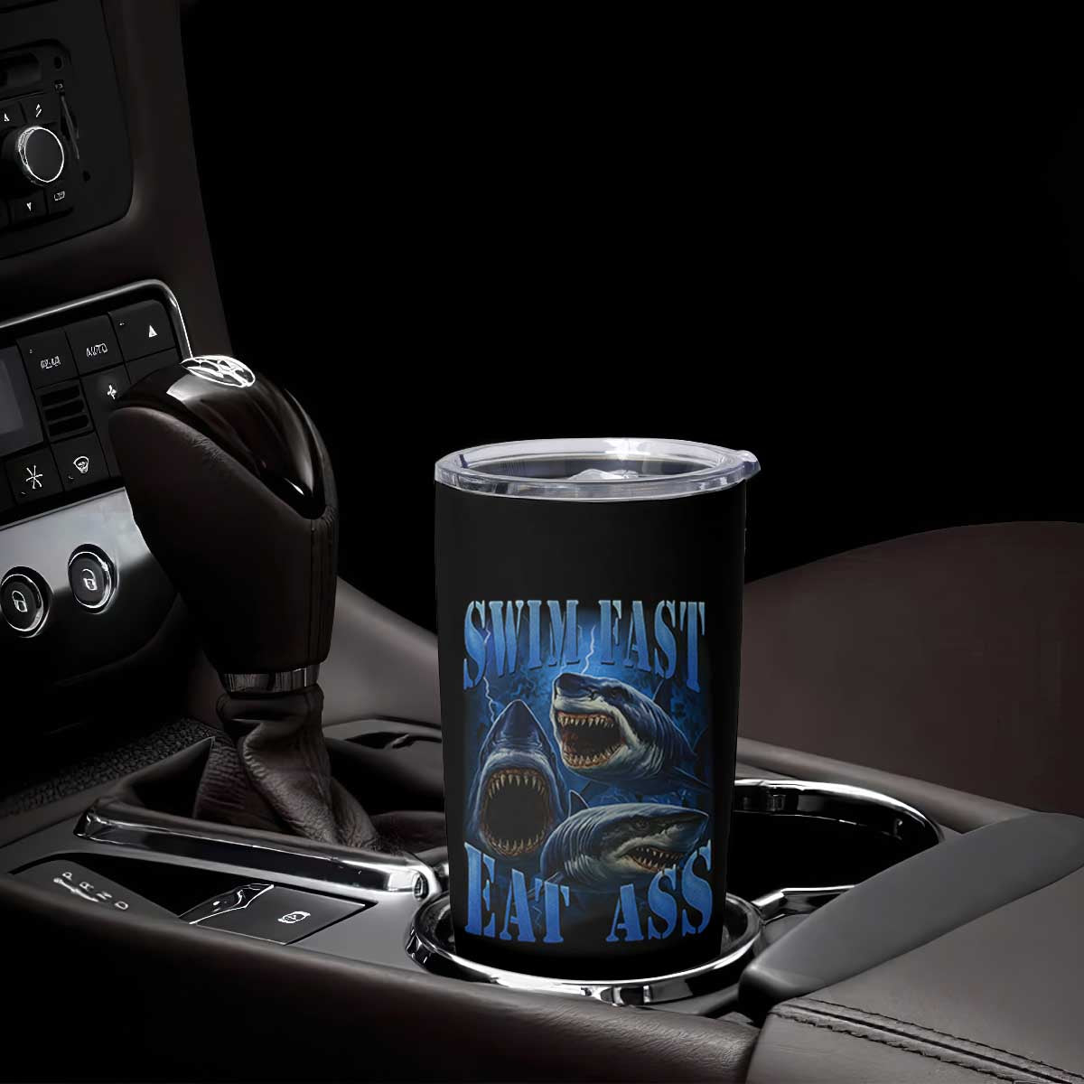 Retro Sharks Tumbler Cup Swim Fast Eat Ass Vintage 90s Bootleg Graphic TS10 Print Your Wear