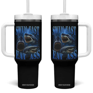 Retro Sharks Tumbler With Handle Swim Fast Eat Ass Vintage 90s Bootleg Graphic TS10 One Size: 40 oz Black Print Your Wear