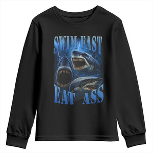 Retro Sharks Youth Sweatshirt Swim Fast Eat Ass Vintage 90s Bootleg Graphic TS10 Black Print Your Wear