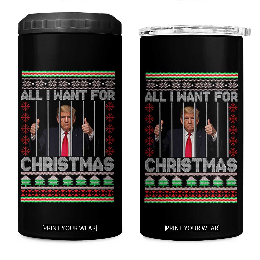 Funny Christmas Trump Prison 4 in 1 Can Cooler Tumbler All I Want For Xmas Is Subtle FDT TS10 One Size: 16 oz Black Print Your Wear