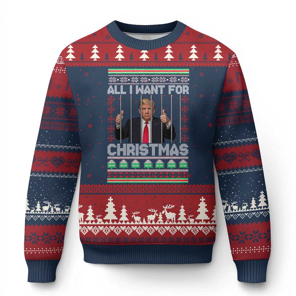 Funny Xmas Trump Prison Ugly Christmas Sweater All I Want For Xmas Is Subtle FDT TS10 Navy Red Print Your Wear