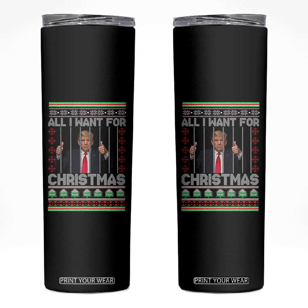 Funny Christmas Trump Prison Skinny Tumbler All I Want For Xmas Is Subtle FDT TS10 Black Print Your Wear