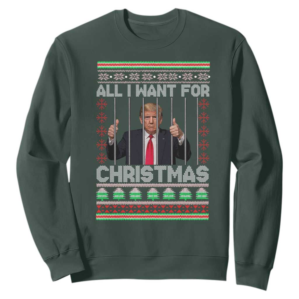 Funny Christmas Trump Prison Sweatshirt All I Want For Xmas Is Subtle FDT TS10 Dark Forest Green Print Your Wear