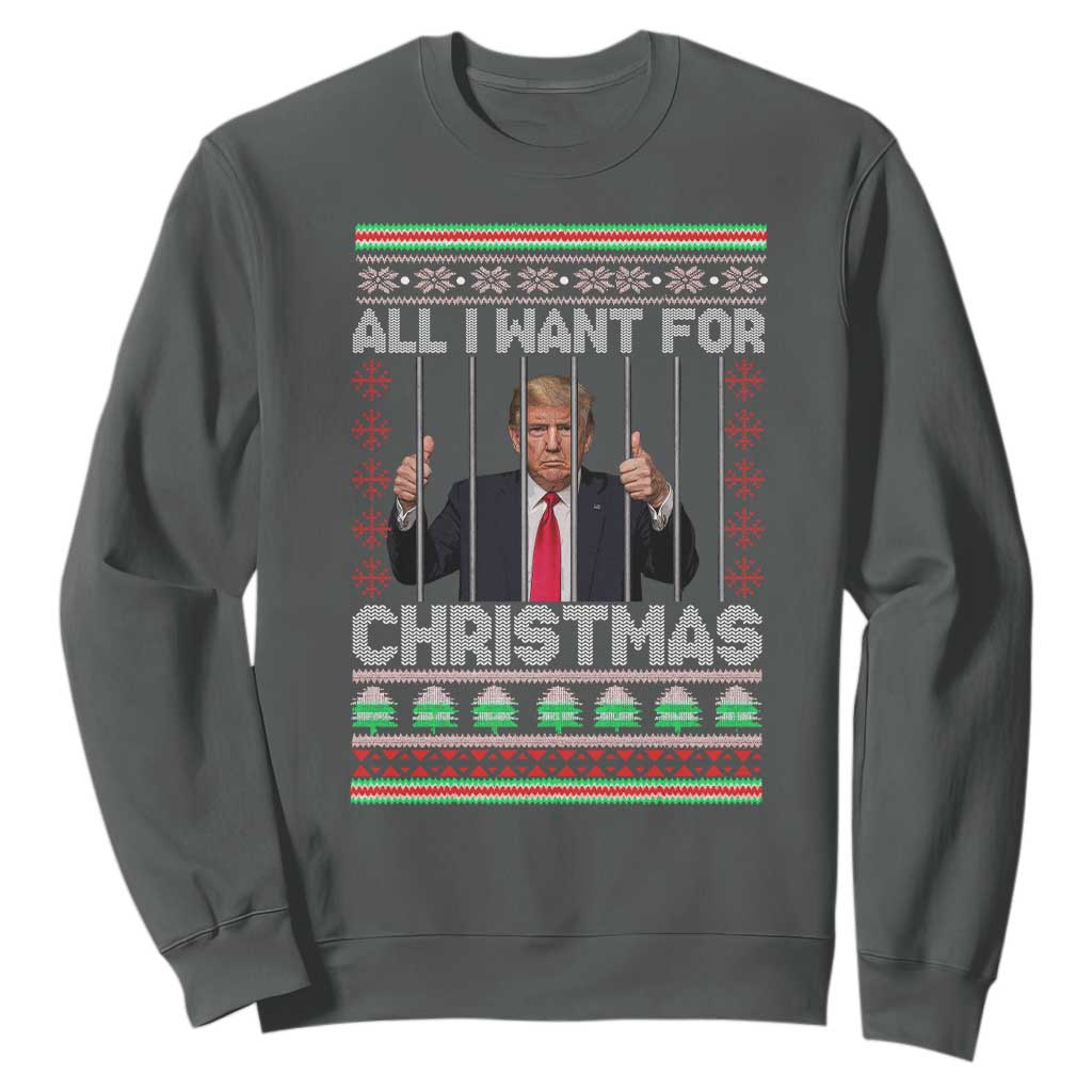 Funny Christmas Trump Prison Sweatshirt All I Want For Xmas Is Subtle FDT TS10 Dark Heather Print Your Wear