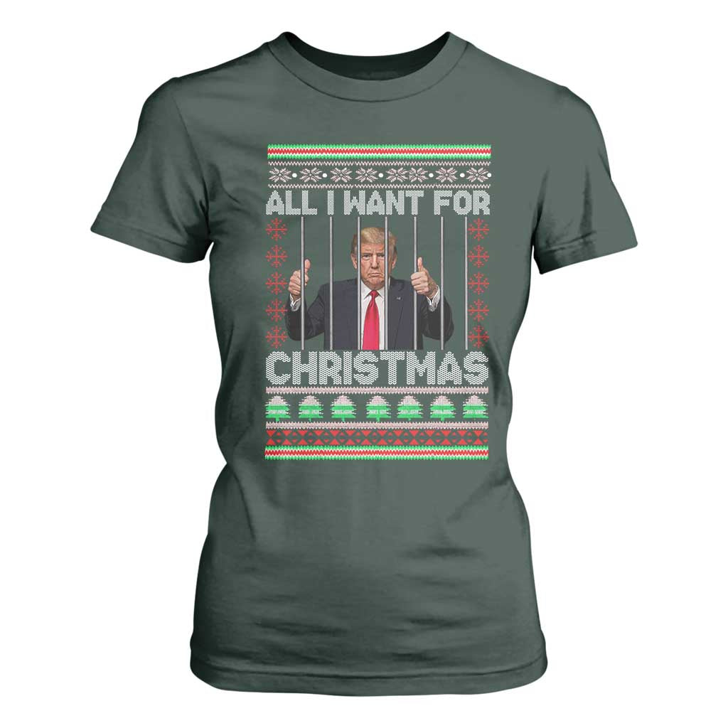 Funny Christmas Trump Prison T Shirt For Women All I Want For Xmas Is Subtle FDT TS10 Dark Forest Green Print Your Wear