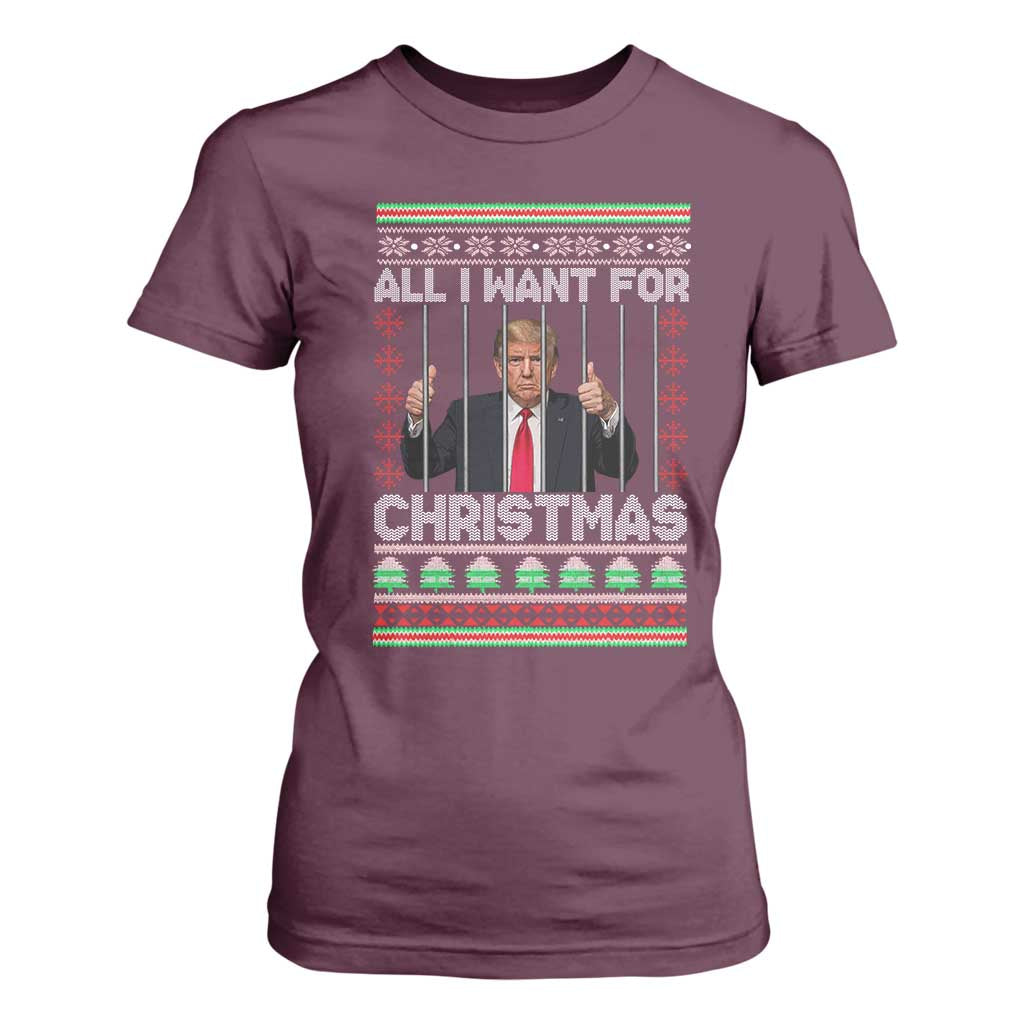 Funny Christmas Trump Prison T Shirt For Women All I Want For Xmas Is Subtle FDT TS10 Maroon Print Your Wear