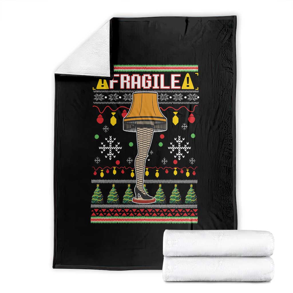 Leg Lamp Ugly Christmas Throw Blanket Funny Xmas Movie Fragile TS10 Black Print Your Wear