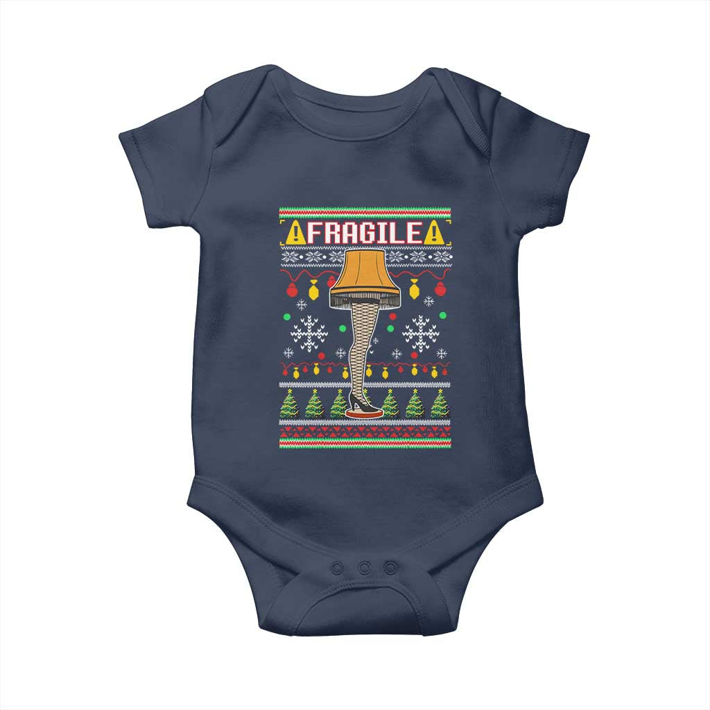 Leg Lamp Ugly Christmas Baby Onesie Funny Xmas Movie Fragile TS10 Navy Print Your Wear