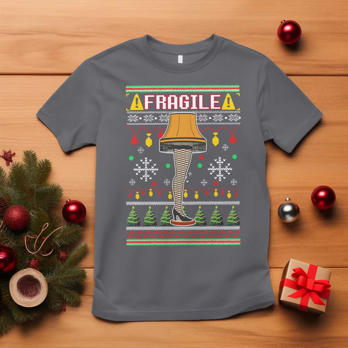 Leg Lamp Ugly Christmas T Shirt Funny Xmas Movie Fragile TS10 Charcoal Print Your Wear