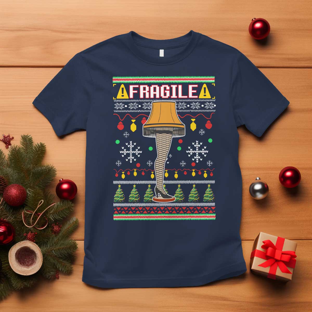 Leg Lamp Ugly Christmas T Shirt Funny Xmas Movie Fragile TS10 Navy Print Your Wear