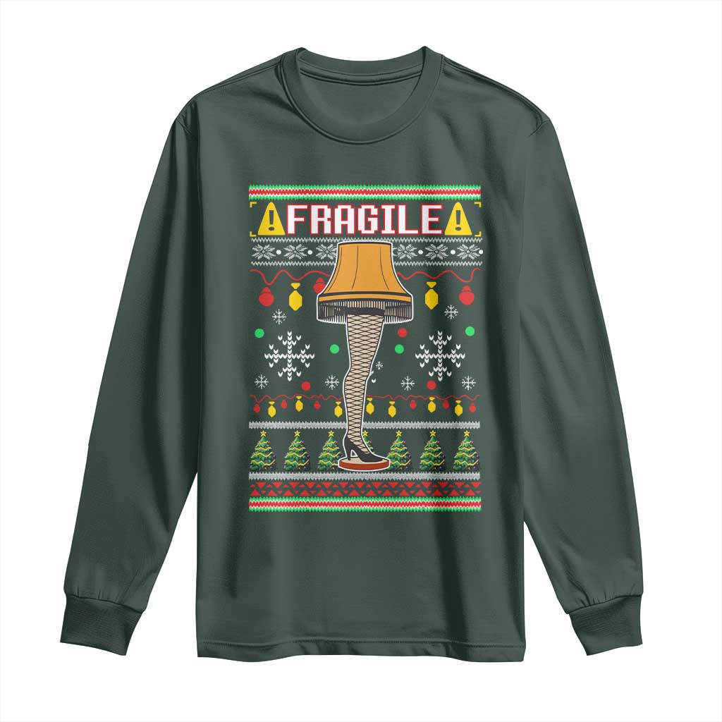 Leg Lamp Ugly Christmas Long Sleeve Shirt Funny Xmas Movie Fragile TS10 Dark Forest Green Print Your Wear