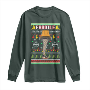 Leg Lamp Ugly Christmas Long Sleeve Shirt Funny Xmas Movie Fragile TS10 Dark Forest Green Print Your Wear