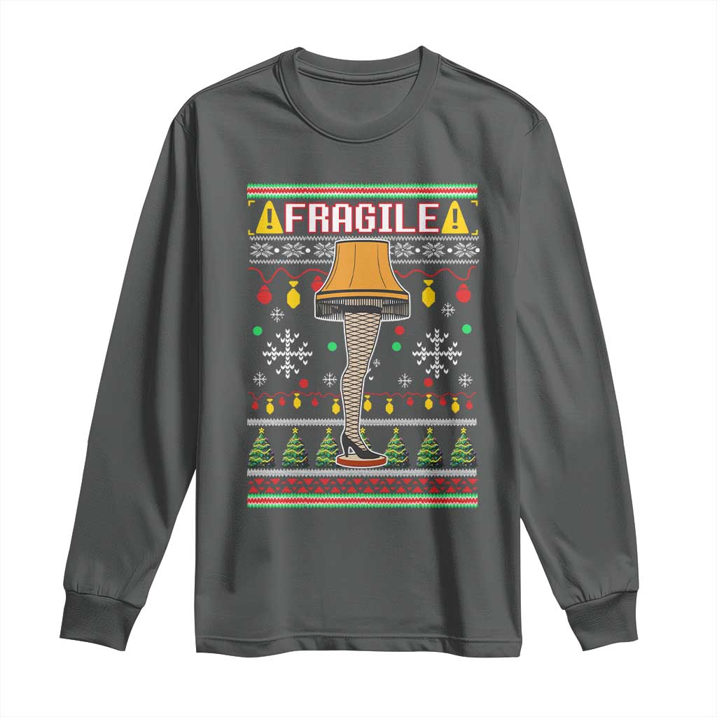 Leg Lamp Ugly Christmas Long Sleeve Shirt Funny Xmas Movie Fragile TS10 Dark Heather Print Your Wear