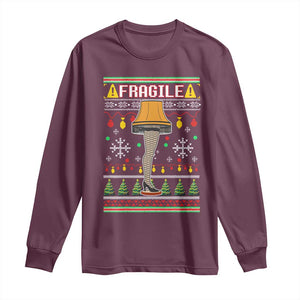 Leg Lamp Ugly Christmas Long Sleeve Shirt Funny Xmas Movie Fragile TS10 Maroon Print Your Wear