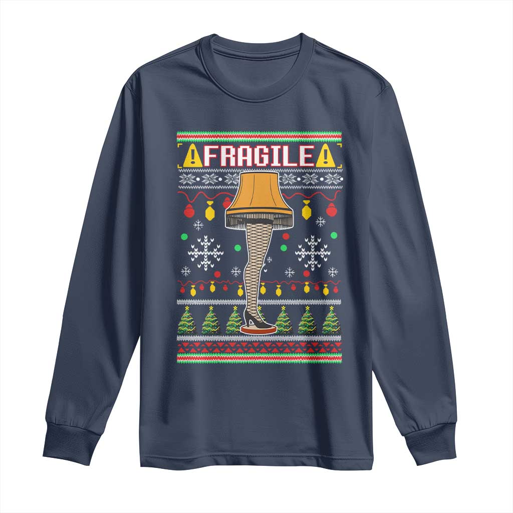 Leg Lamp Ugly Christmas Long Sleeve Shirt Funny Xmas Movie Fragile TS10 Navy Print Your Wear