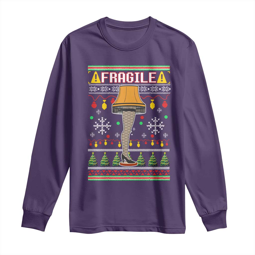Leg Lamp Ugly Christmas Long Sleeve Shirt Funny Xmas Movie Fragile TS10 Purple Print Your Wear