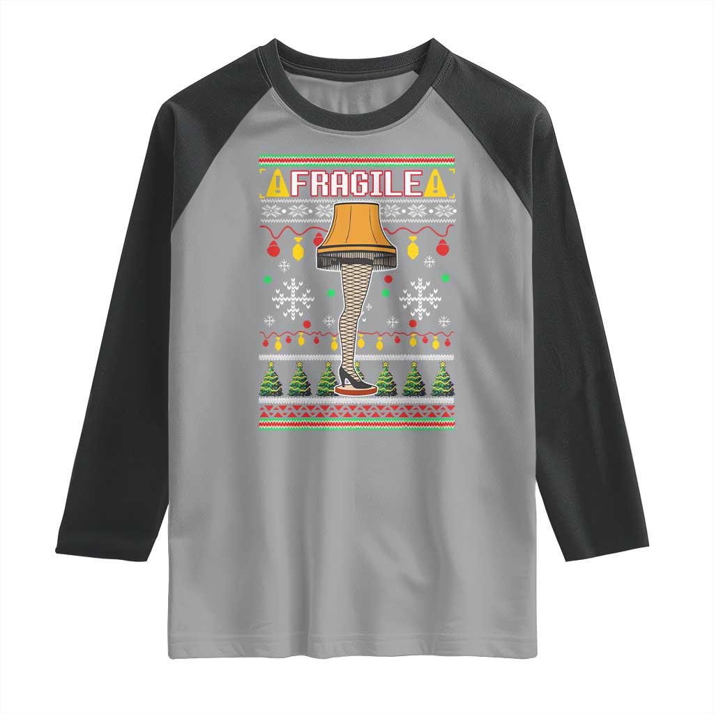 Leg Lamp Ugly Christmas Raglan Shirt Funny Xmas Movie Fragile TS10 Sport Gray Black Print Your Wear