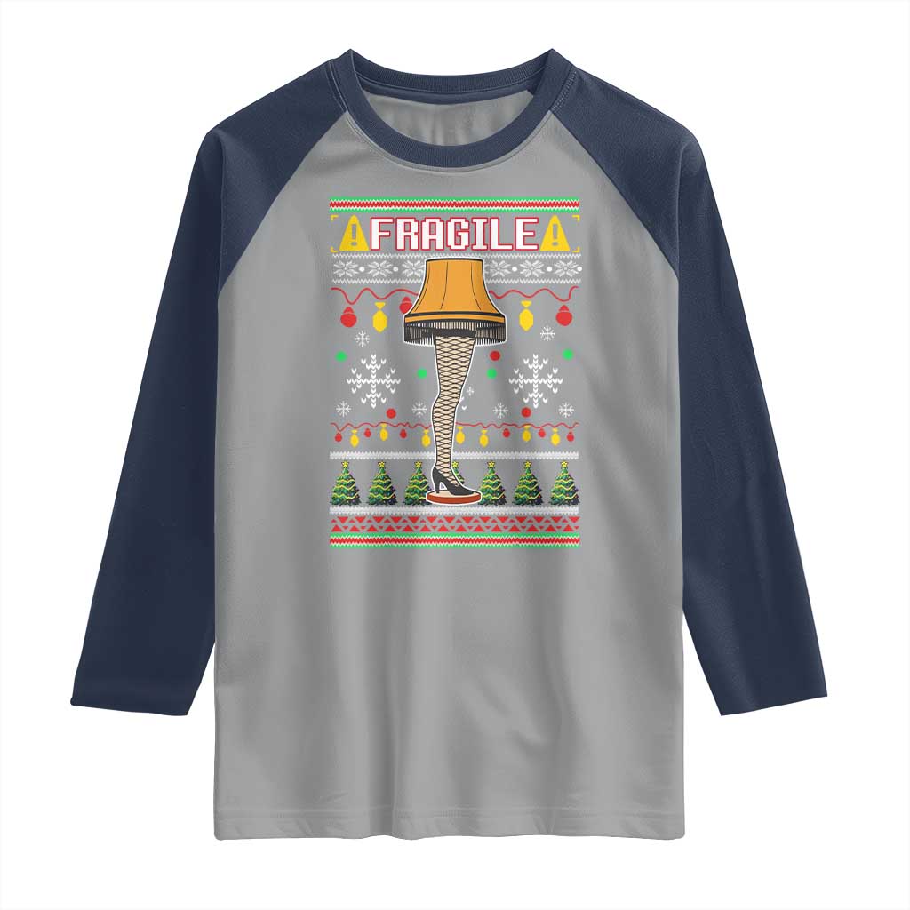 Leg Lamp Ugly Christmas Raglan Shirt Funny Xmas Movie Fragile TS10 Sport Gray Navy Print Your Wear