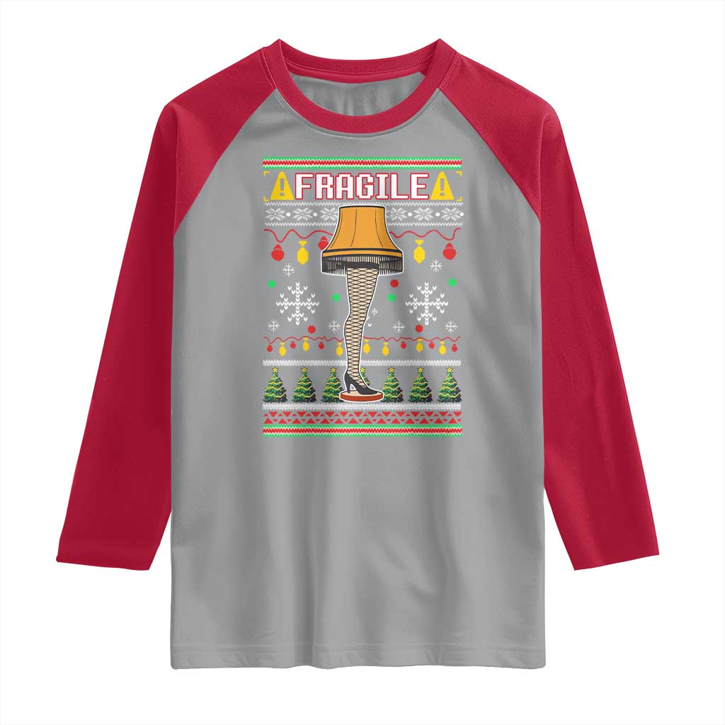 Leg Lamp Ugly Christmas Raglan Shirt Funny Xmas Movie Fragile TS10 Sport Gray Red Print Your Wear