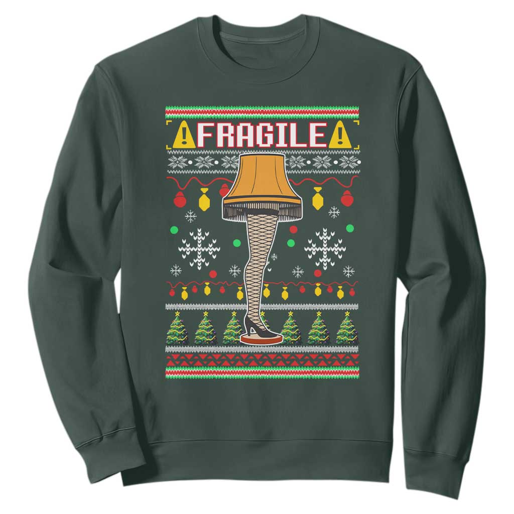 Leg Lamp Ugly Christmas Sweatshirt Funny Xmas Movie Fragile TS10 Dark Forest Green Print Your Wear