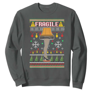 Leg Lamp Ugly Christmas Sweatshirt Funny Xmas Movie Fragile TS10 Dark Heather Print Your Wear