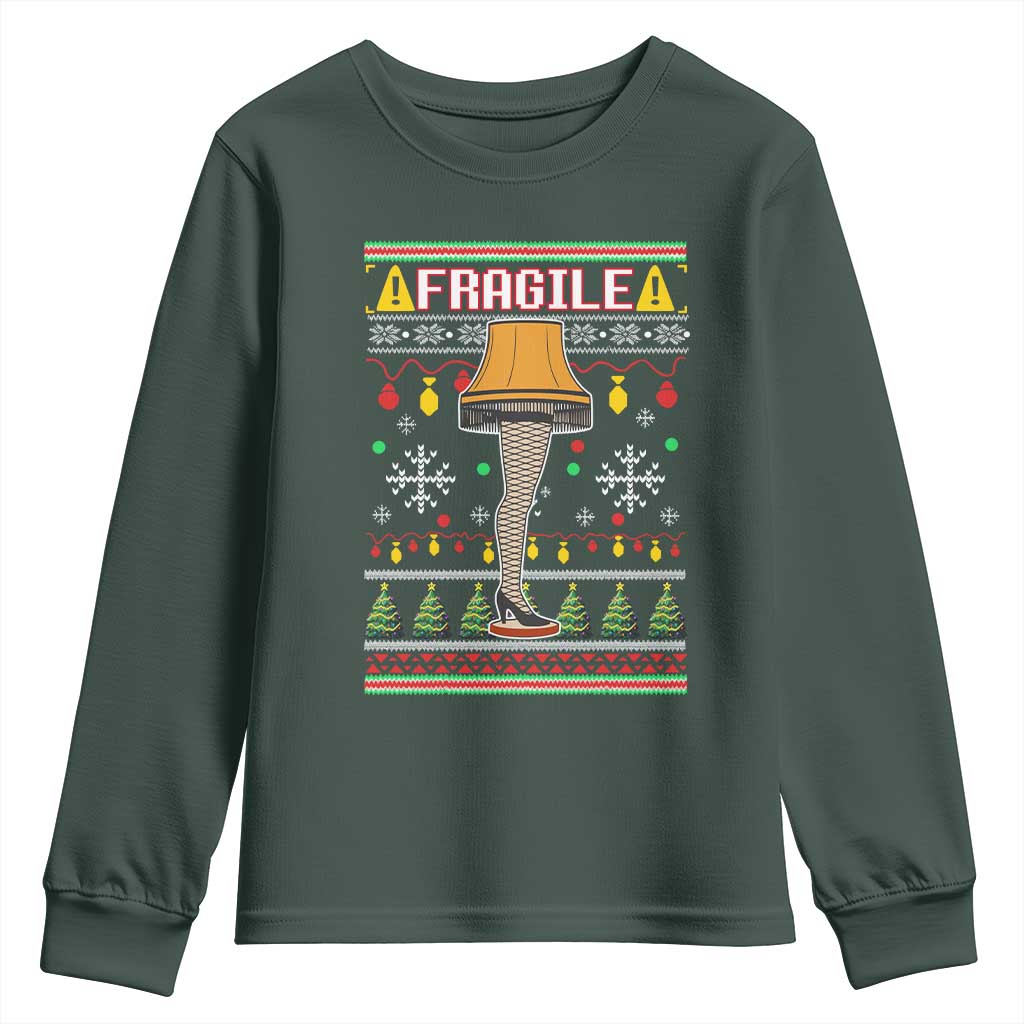 Leg Lamp Ugly Christmas Youth Sweatshirt Funny Xmas Movie Fragile TS10 Dark Forest Green Print Your Wear