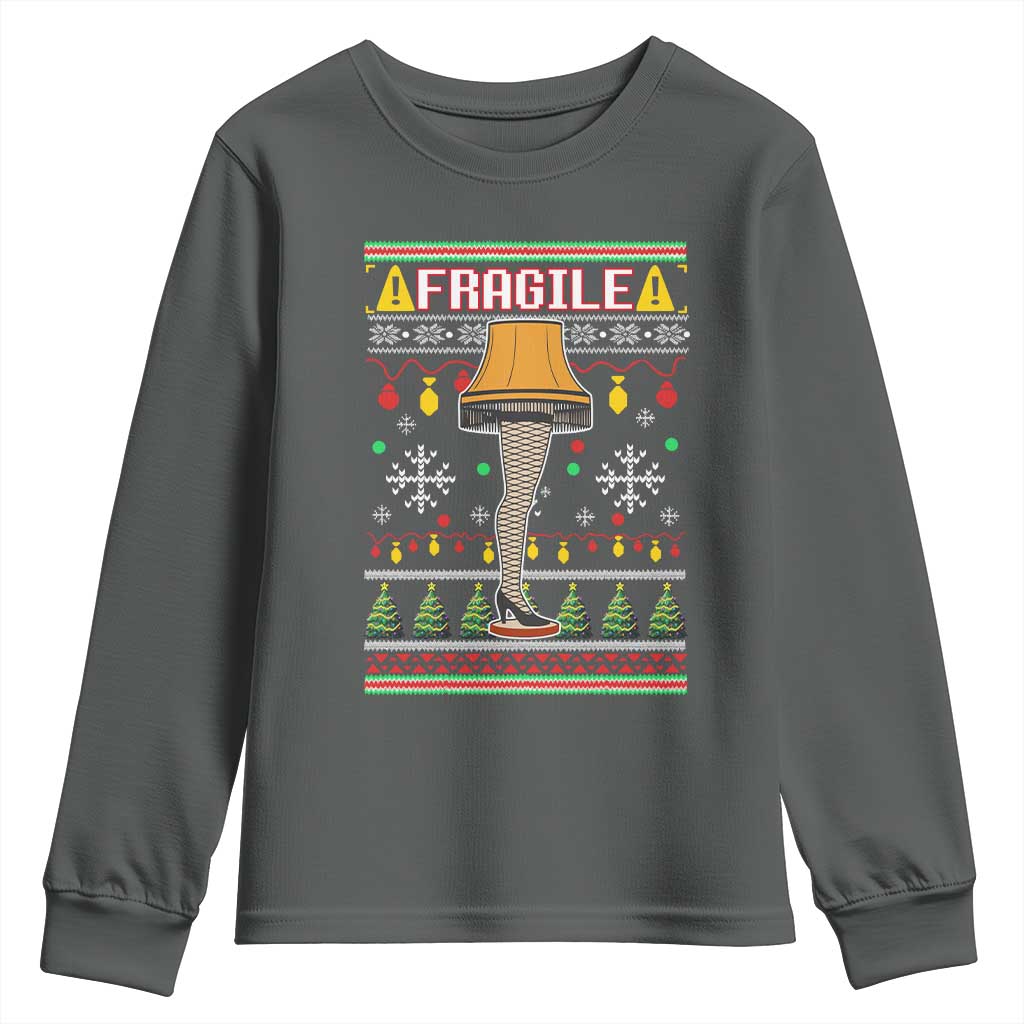 Leg Lamp Ugly Christmas Youth Sweatshirt Funny Xmas Movie Fragile TS10 Dark Heather Print Your Wear