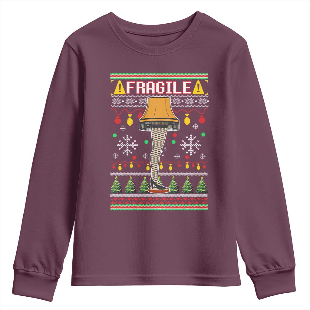 Leg Lamp Ugly Christmas Youth Sweatshirt Funny Xmas Movie Fragile TS10 Maroon Print Your Wear