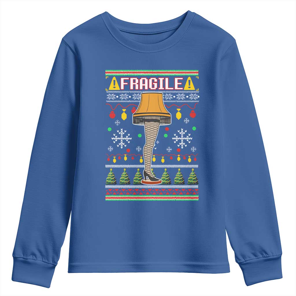 Leg Lamp Ugly Christmas Youth Sweatshirt Funny Xmas Movie Fragile TS10 Royal Blue Print Your Wear