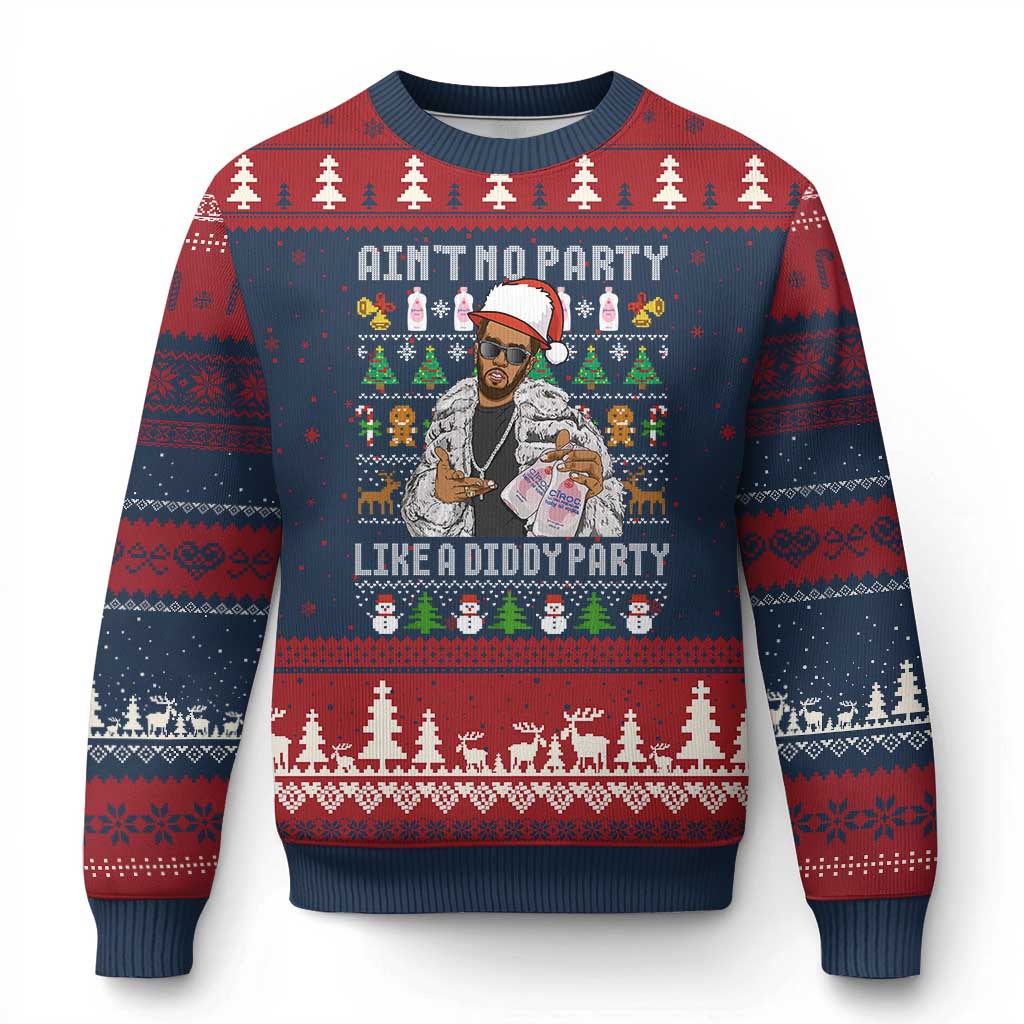 Funny Xmas Diddy Ugly Christmas Sweater Aint No Party Like A Diddy Party Baby Oil Ugly Xmas TS10 Navy Red Print Your Wear