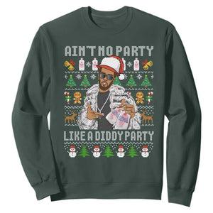 Funny Christmas Diddy Sweatshirt Aint No Party Like A Diddy Party Baby Oil Ugly Xmas TS10 Dark Forest Green Print Your Wear