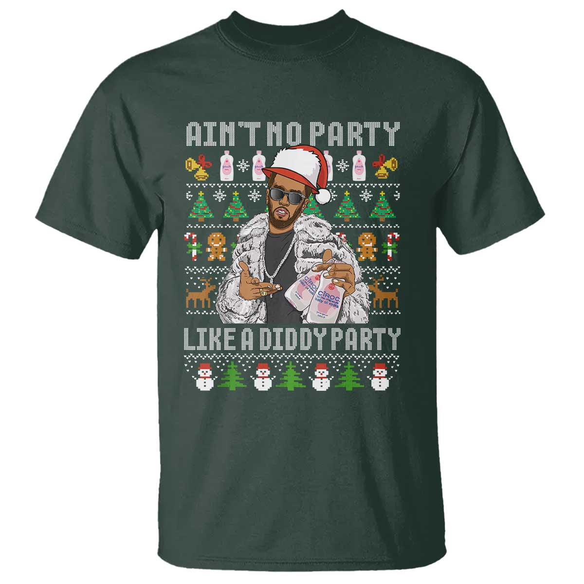 Funny Christmas Diddy T Shirt Aint No Party Like A Diddy Party Baby Oil Ugly Xmas TS10 Dark Forest Green Print Your Wear
