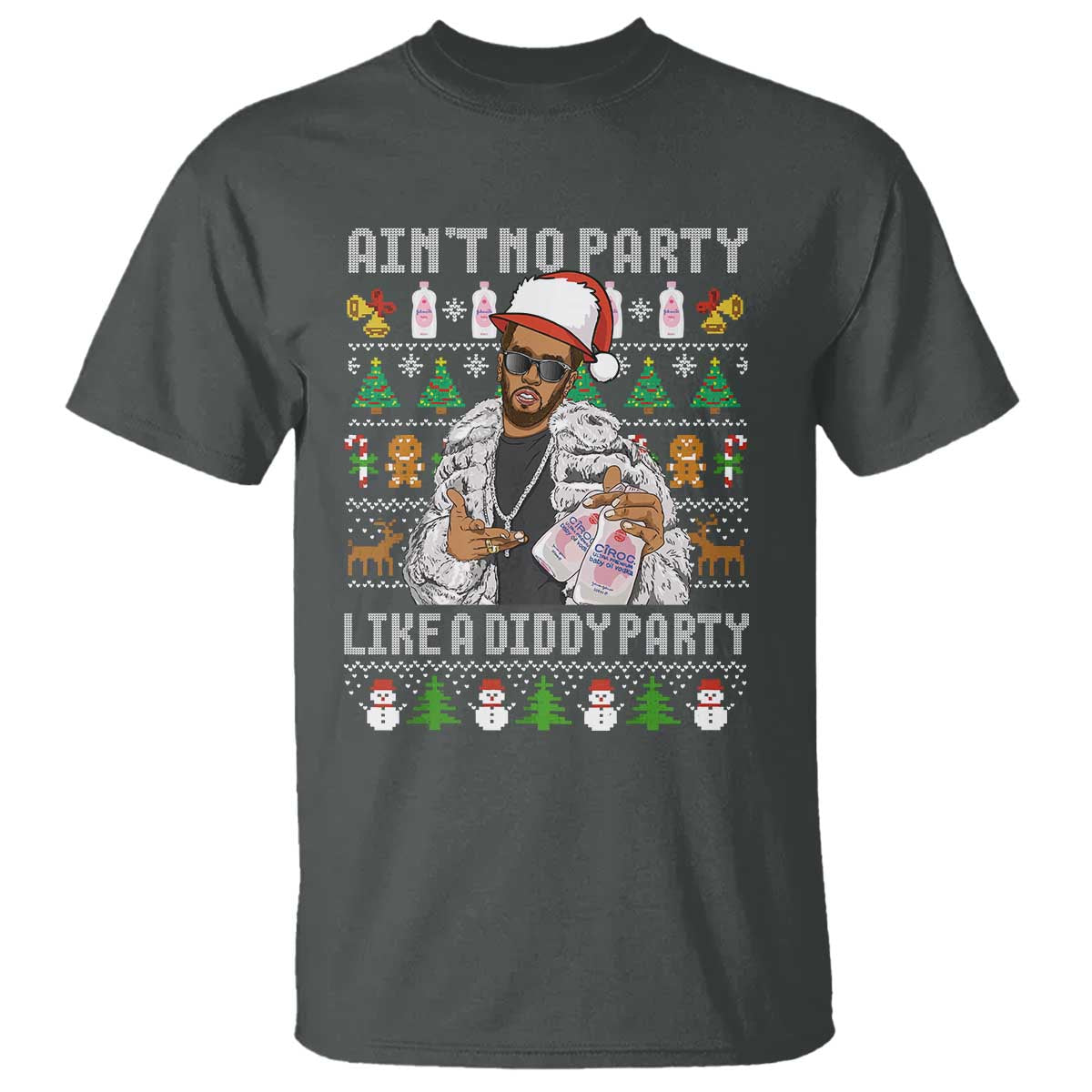 Funny Christmas Diddy T Shirt Aint No Party Like A Diddy Party Baby Oil Ugly Xmas TS10 Dark Heather Print Your Wear
