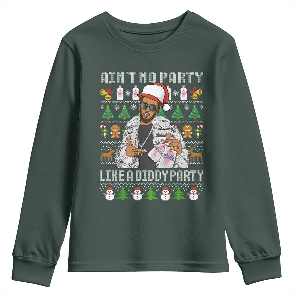 Funny Christmas Diddy Youth Sweatshirt Aint No Party Like A Diddy Party Baby Oil Ugly Xmas TS10 Dark Forest Green Print Your Wear