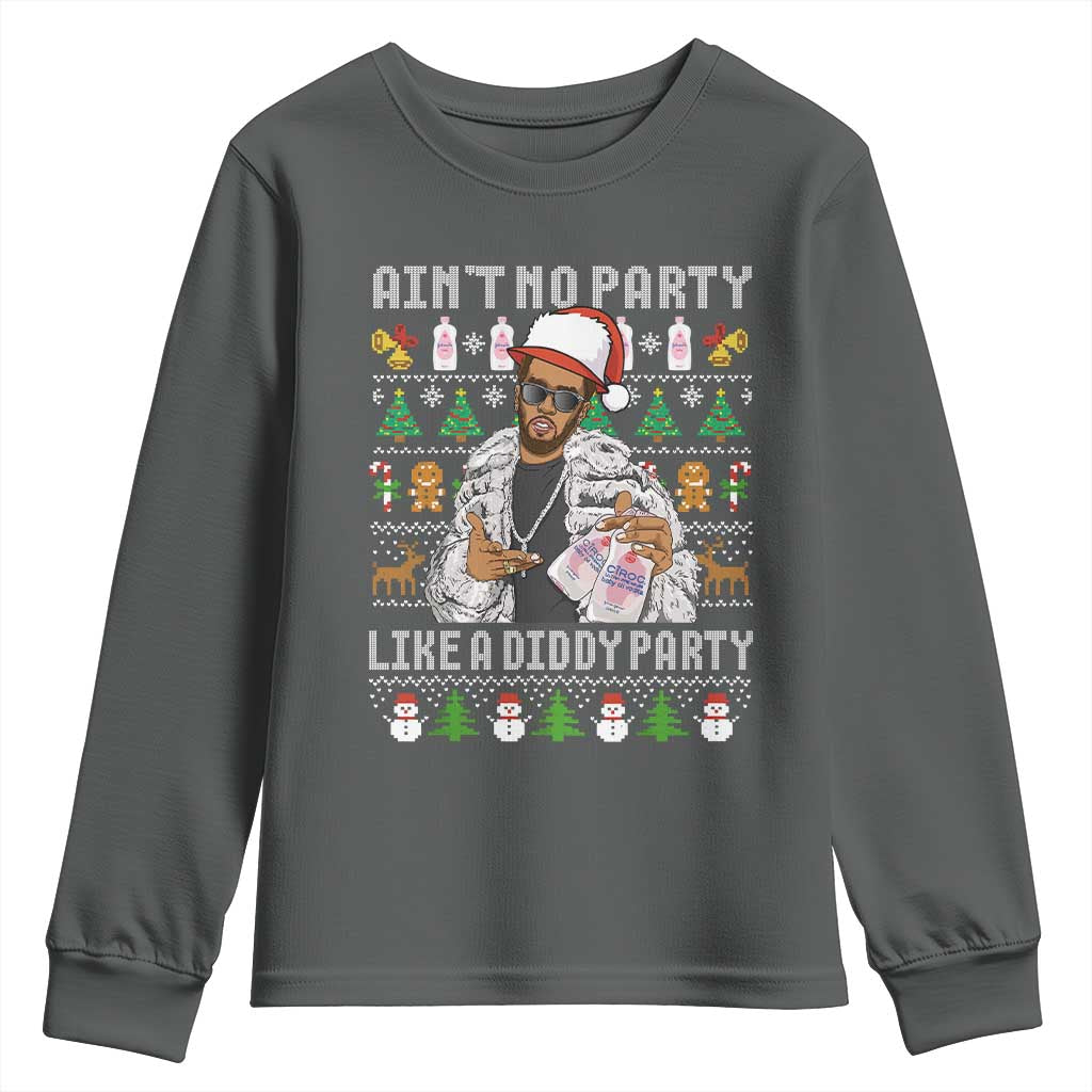Funny Christmas Diddy Youth Sweatshirt Aint No Party Like A Diddy Party Baby Oil Ugly Xmas TS10 Dark Heather Print Your Wear