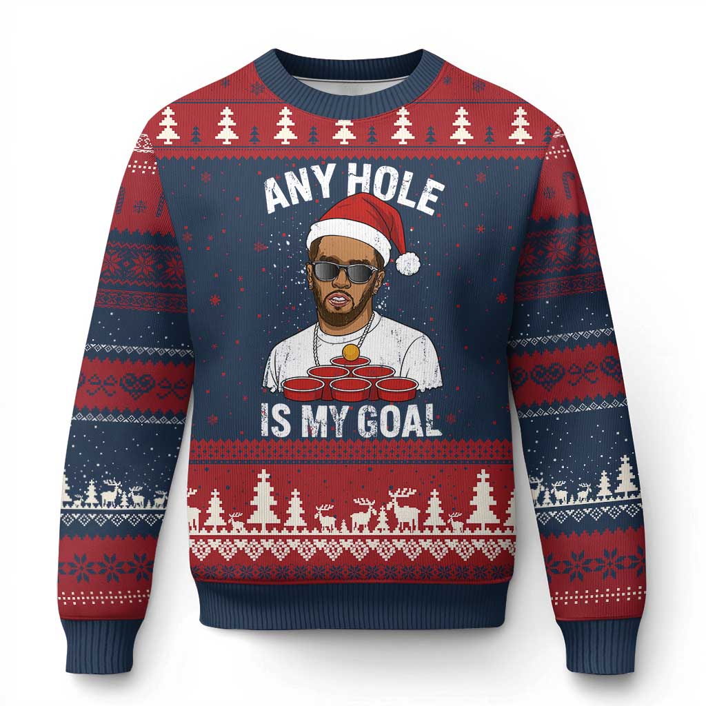 Funny Xmas Diddy Ugly Christmas Sweater Any Hole is My Goal TS10 Navy Red Print Your Wear