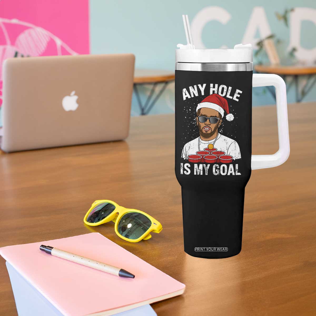 Funny Christmas Diddy Tumbler With Handle Any Hole is My Goal TS10 Print Your Wear
