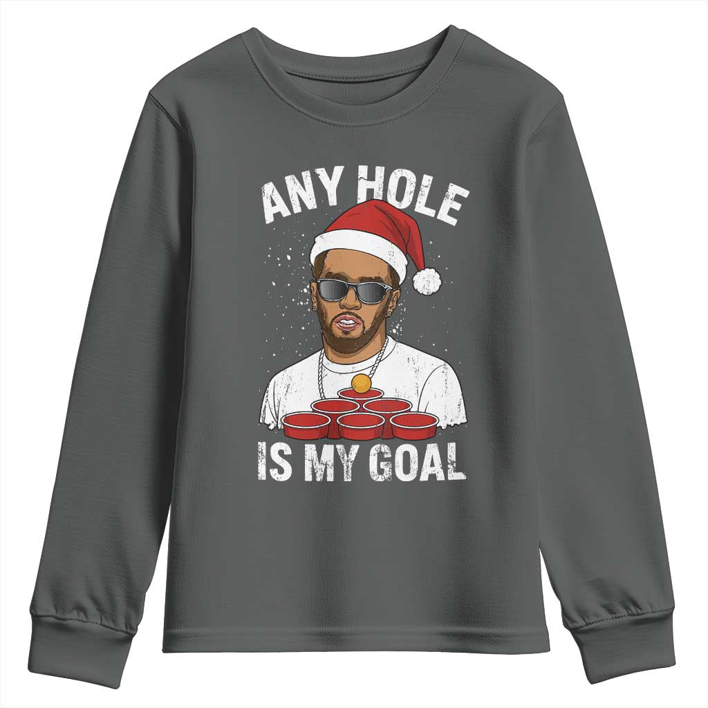 Funny Christmas Diddy Youth Sweatshirt Any Hole is My Goal TS10 Dark Heather Print Your Wear