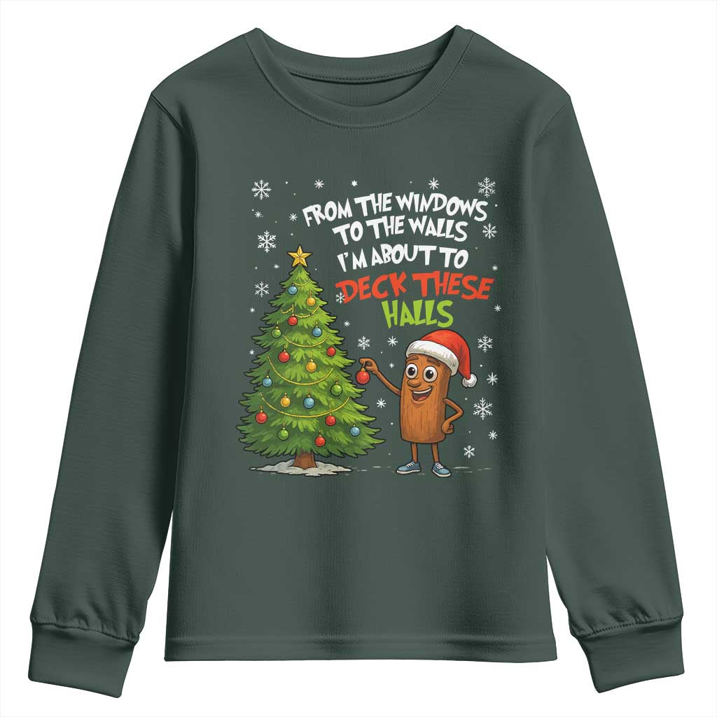 Funny Christmas Italian Brainrot Youth Sweatshirt Funny Memes From The Windows to the Walls I'm About To TS10 Dark Forest Green Print Your Wear