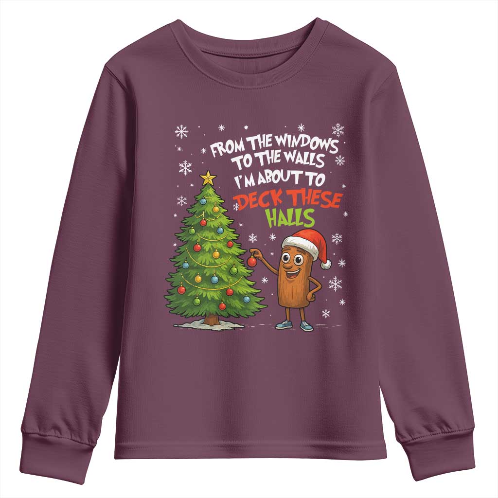 Funny Christmas Italian Brainrot Youth Sweatshirt Funny Memes From The Windows to the Walls I'm About To TS10 Maroon Print Your Wear