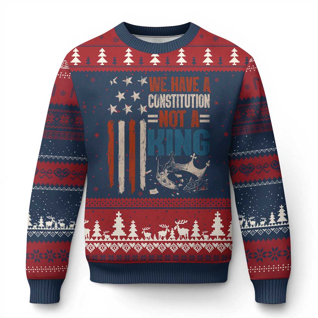 No Kings Protest Ugly Christmas Sweater We Have A Constitution Not A King American Flag - Print Your Wear