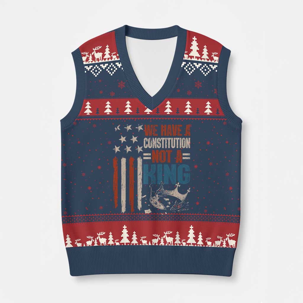 No Kings Protest V-Neck Knit Sweater Vest We Have A Constitution Not A King American Flag - Print Your Wear